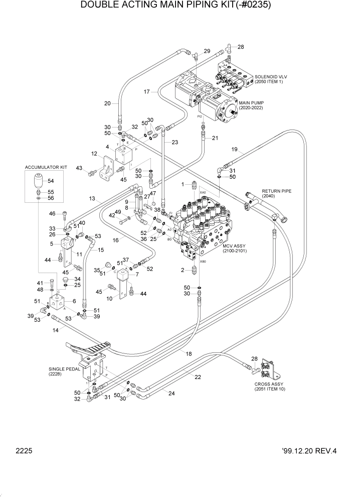 Схема запчастей Hyundai R160LC3 - PAGE 2225 DOUBLE ACTING MAIN PIPING(-#0235) ГИДРАВЛИЧЕСКАЯ СИСТЕМА