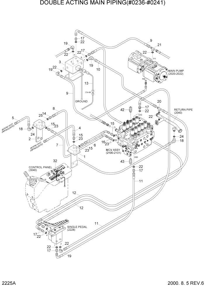 Схема запчастей Hyundai R160LC3 - PAGE 2225A DOUBLE ACTING MAIN PIPING(#0236-#0241) ГИДРАВЛИЧЕСКАЯ СИСТЕМА