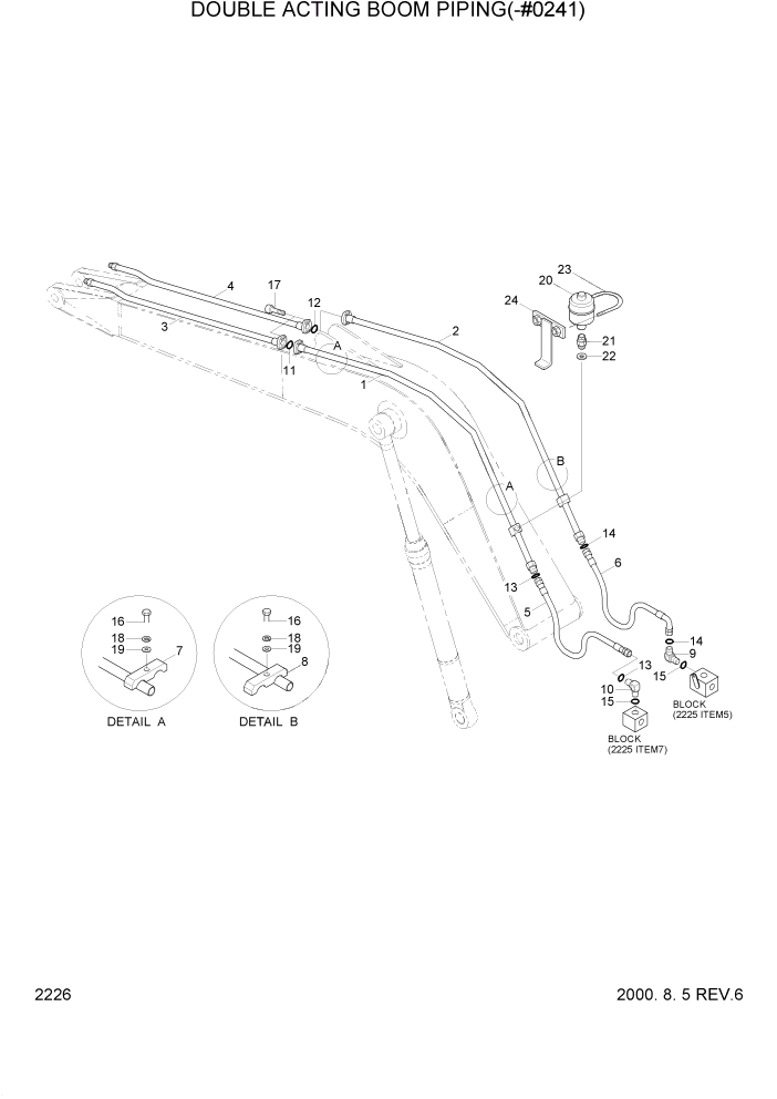 Схема запчастей Hyundai R160LC3 - PAGE 2226 DOUBLE ACTING BOOM PIPING(-#0241) ГИДРАВЛИЧЕСКАЯ СИСТЕМА