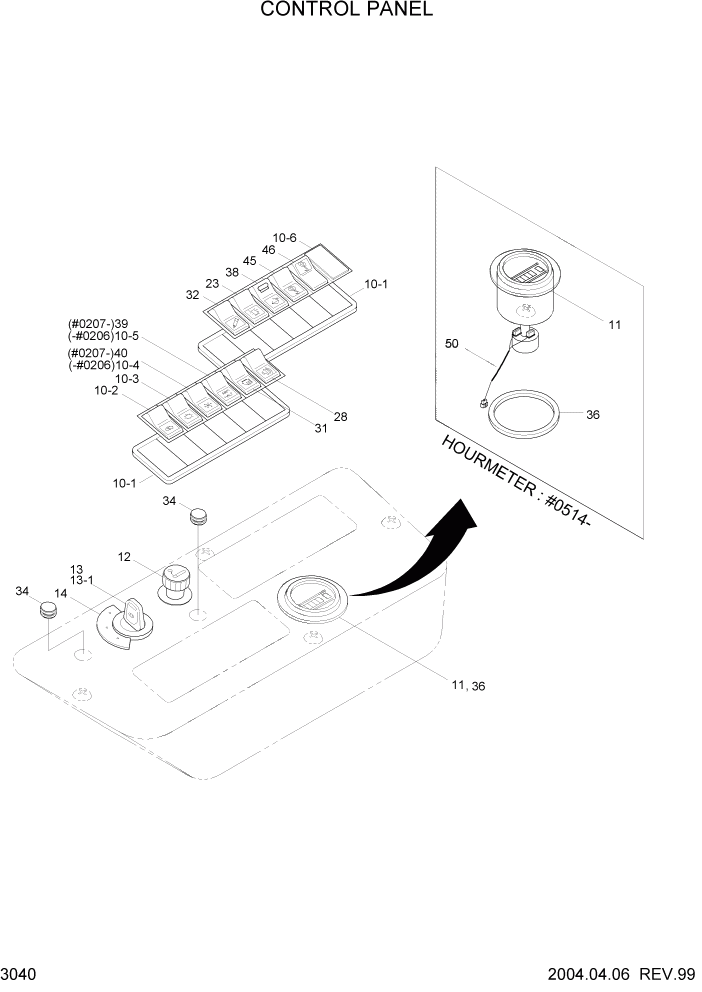 Схема запчастей Hyundai R160LC3 - PAGE 3040 CONTROL PANEL ЭЛЕКТРИЧЕСКАЯ СИСТЕМА