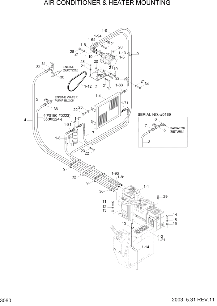 Схема запчастей Hyundai R160LC3 - PAGE 3060 AIR CONDITIONER & HEATER MOUNTING ЭЛЕКТРИЧЕСКАЯ СИСТЕМА