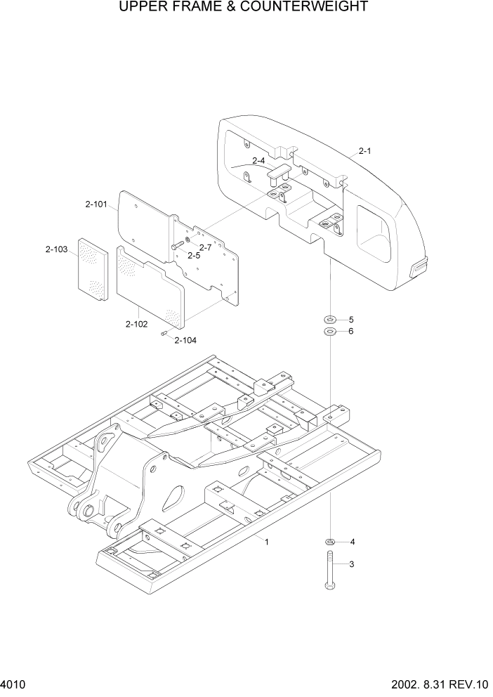 Схема запчастей Hyundai R160LC3 - PAGE 4010 UPPER FRAME & COUNTERWEIGHT ВЕРХНЯЯ ЧАСТЬ