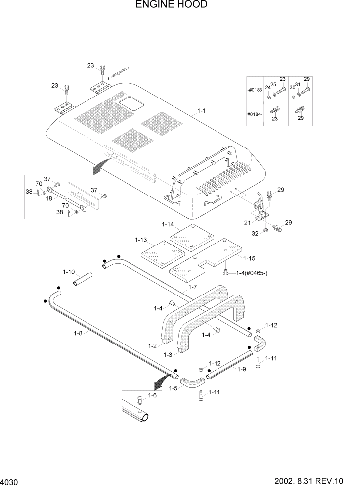 Схема запчастей Hyundai R160LC3 - PAGE 4030 ENGINE HOOD ВЕРХНЯЯ ЧАСТЬ