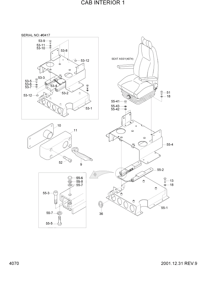 Схема запчастей Hyundai R160LC3 - PAGE 4070 CAB INTERIOR 1 ВЕРХНЯЯ ЧАСТЬ