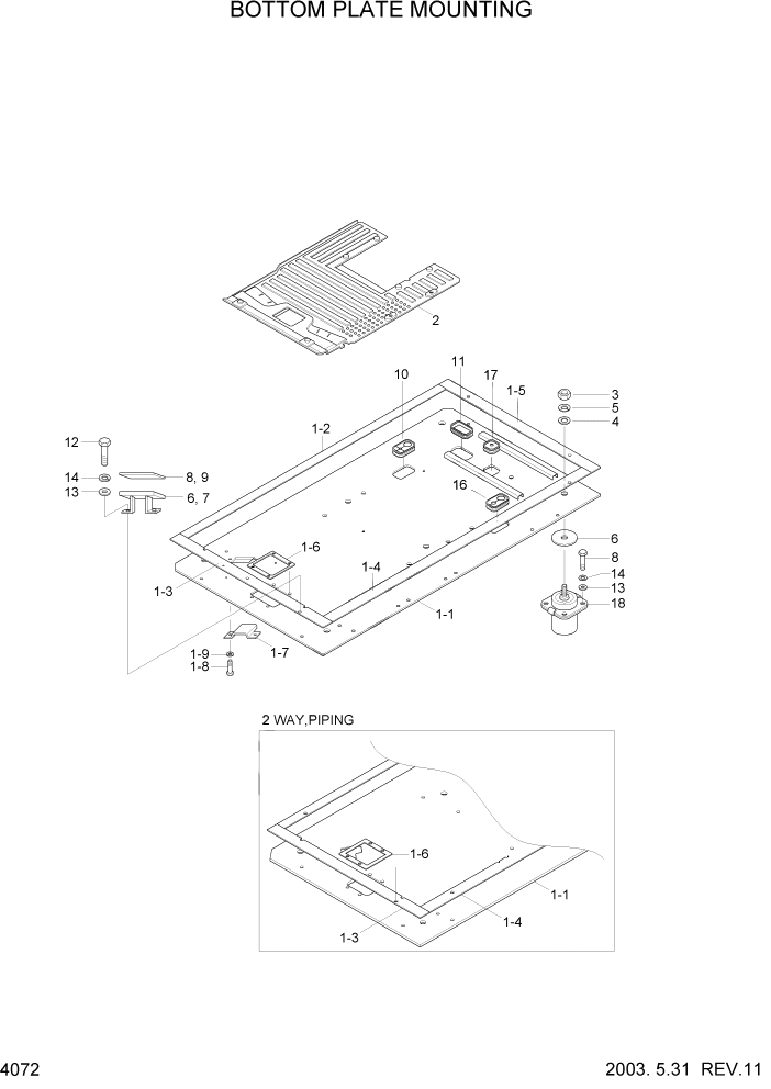 Схема запчастей Hyundai R160LC3 - PAGE 4072 BOTTOM PLATE MOUNTING ВЕРХНЯЯ ЧАСТЬ