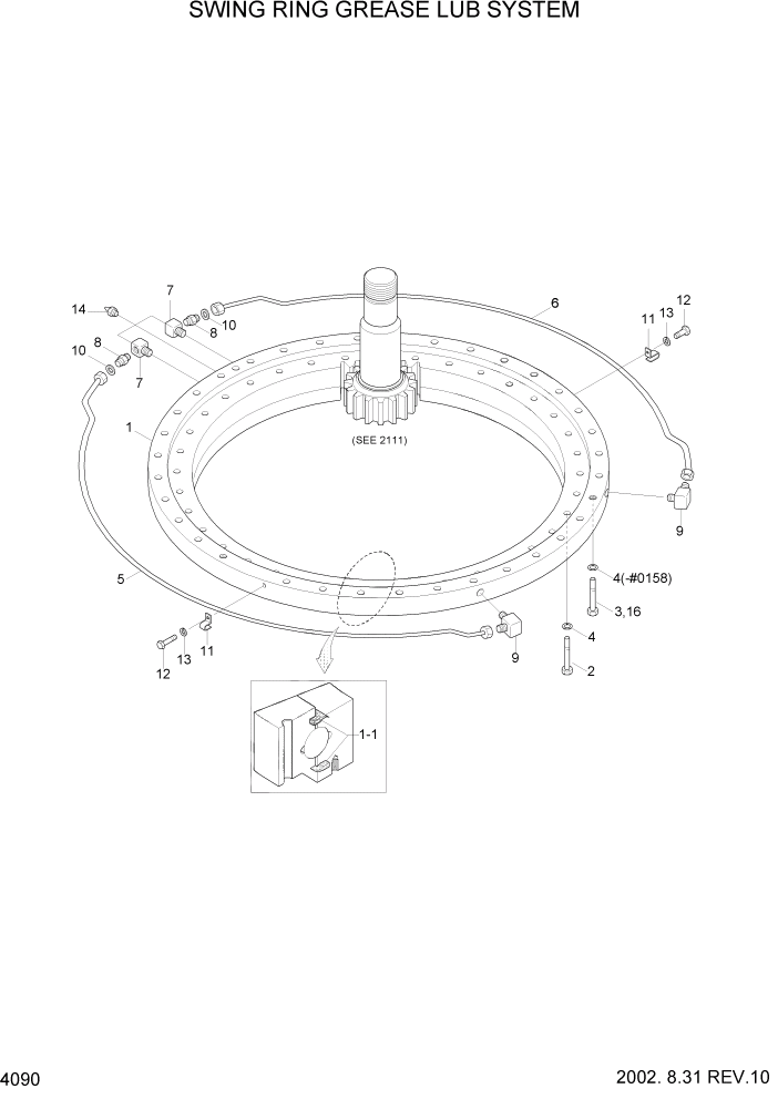 Схема запчастей Hyundai R160LC3 - PAGE 4090 SWING RING GREASE LUB SYSTEM ВЕРХНЯЯ ЧАСТЬ