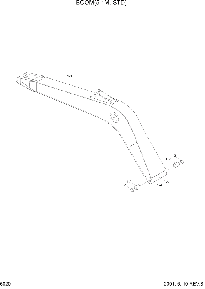 Схема запчастей Hyundai R160LC3 - PAGE 6020 BOOM(5.1M, STD) РАБОЧЕЕ ОБОРУДОВАНИЕ