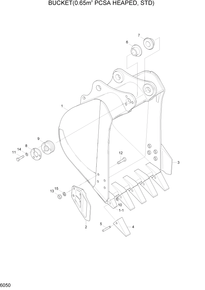 Схема запчастей Hyundai R160LC3 - PAGE 6050 BUCKET(0.65M3 PCSA HEAPED, STD) РАБОЧЕЕ ОБОРУДОВАНИЕ