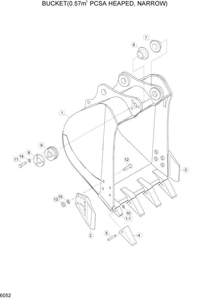 Схема запчастей Hyundai R160LC3 - PAGE 6052 BUCKET(0.57M3 PCSA HEAPED, NARROW) РАБОЧЕЕ ОБОРУДОВАНИЕ