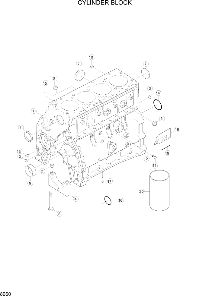 Схема запчастей Hyundai R160LC3 - PAGE 8060 CYLINDER BLOCK ДВИГАТЕЛЬ БАЗА