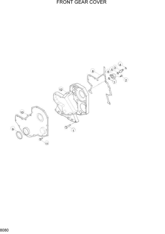 Схема запчастей Hyundai R160LC3 - PAGE 8080 FRONT GEAR COVER ДВИГАТЕЛЬ БАЗА