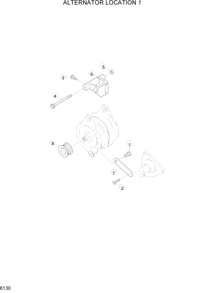 Схема запчастей Hyundai R160LC3 - PAGE 8130 ALTERNATOR LOCATION 1 ДВИГАТЕЛЬ БАЗА