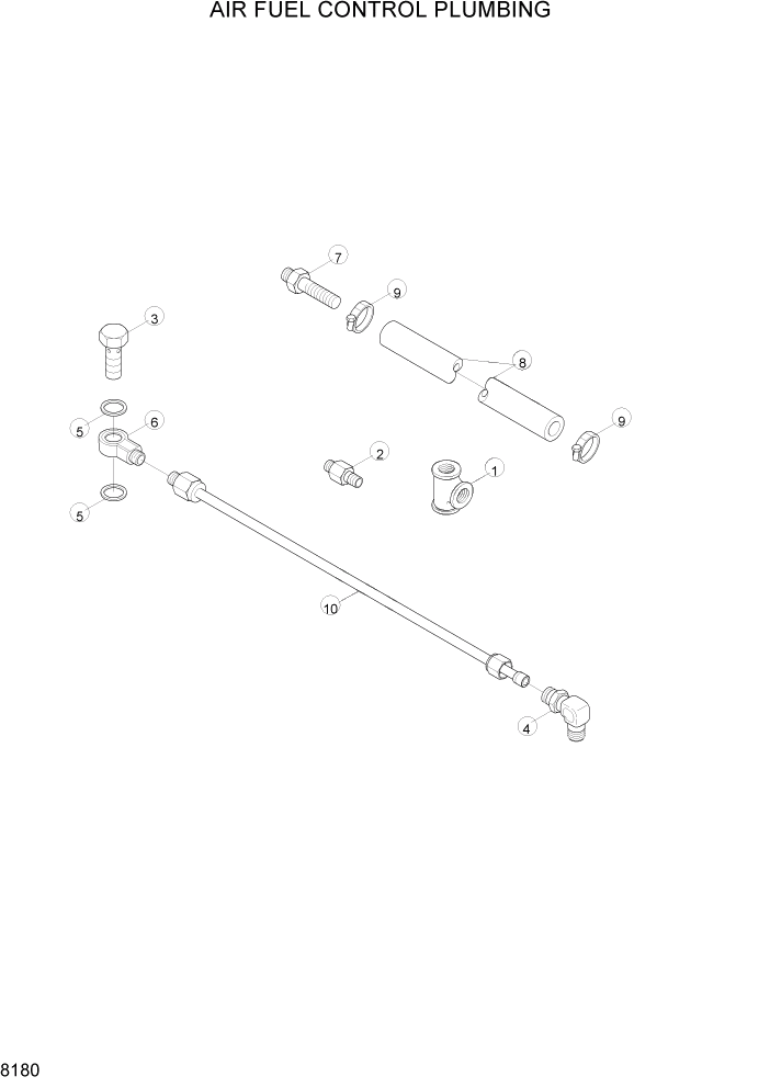 Схема запчастей Hyundai R160LC3 - PAGE 8180 AIR FUEL CONTROL PLUMBING ДВИГАТЕЛЬ БАЗА