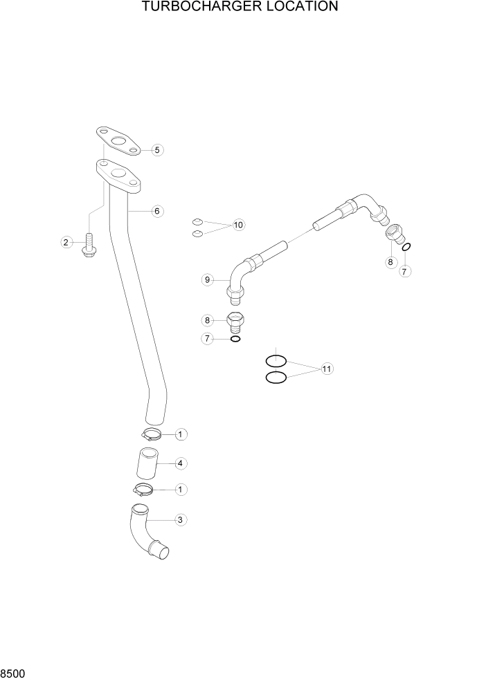 Схема запчастей Hyundai R160LC3 - PAGE 8500 TURBOCHARGER LOCATION ДВИГАТЕЛЬ БАЗА