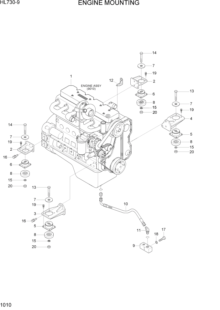 Схема запчастей Hyundai HL730-9 - PAGE 1010 ENGINE MOUNTING СИСТЕМА ДВИГАТЕЛЯ