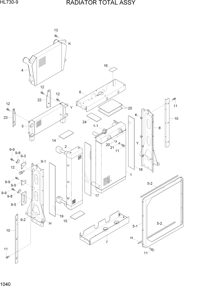 Схема запчастей Hyundai HL730-9 - PAGE 1040 RADIATOR TOTAL ASSY СИСТЕМА ДВИГАТЕЛЯ