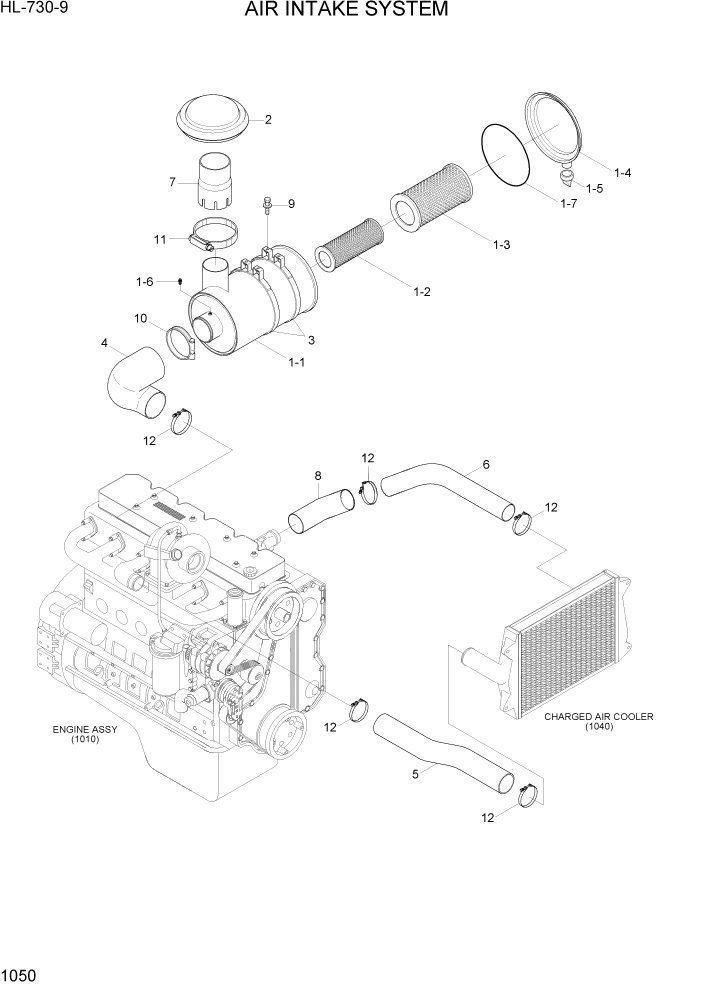 Схема запчастей Hyundai HL730-9 - PAGE 1050 AIR INTAKE SYSTEM СИСТЕМА ДВИГАТЕЛЯ