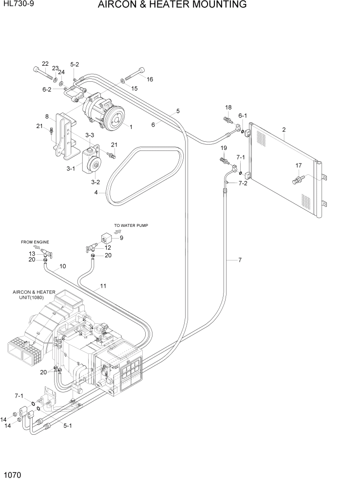 Схема запчастей Hyundai HL730-9 - PAGE 1070 AIRCON & HEATER MOUNTING СИСТЕМА ДВИГАТЕЛЯ