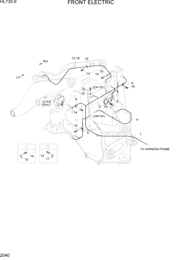 Схема запчастей Hyundai HL730-9 - PAGE 2040 FRONT ELECTRIC ЭЛЕКТРИЧЕСКАЯ СИСТЕМА