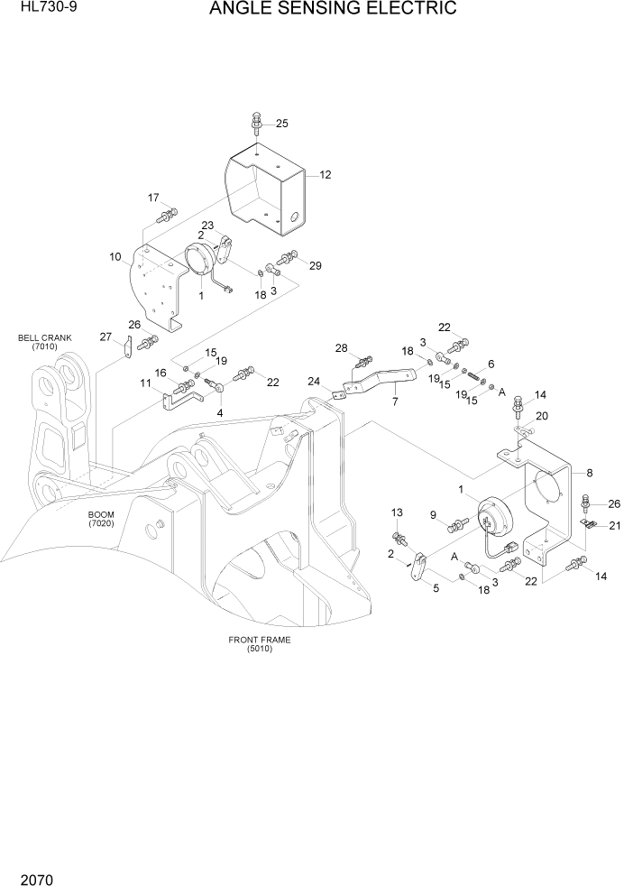 Схема запчастей Hyundai HL730-9 - PAGE 2070 ANGLE SENSING ELECTRIC ЭЛЕКТРИЧЕСКАЯ СИСТЕМА