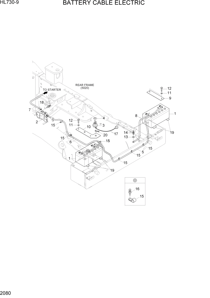 Схема запчастей Hyundai HL730-9 - PAGE 2080 BATTERY CABLE ELECTRIC ЭЛЕКТРИЧЕСКАЯ СИСТЕМА