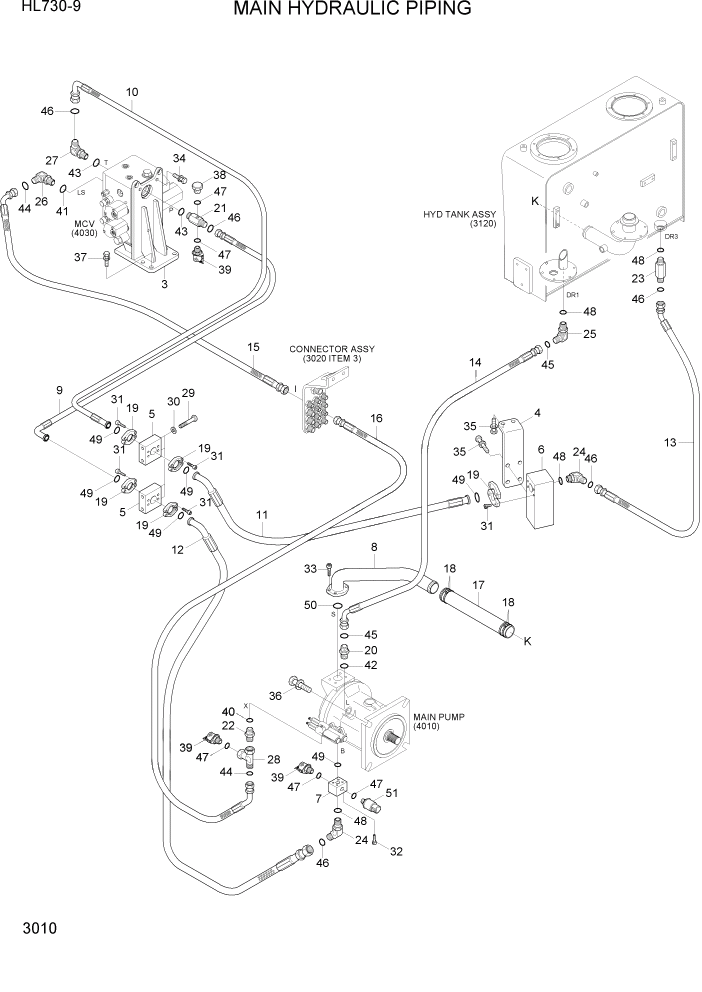 Схема запчастей Hyundai HL730-9 - PAGE 3010 MAIN HYDRAULIC PIPING ГИДРАВЛИЧЕСКАЯ СИСТЕМА