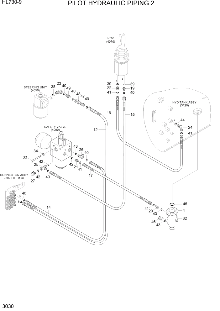 Схема запчастей Hyundai HL730-9 - PAGE 3030 PILOT HYDRAULIC PIPING 2 ГИДРАВЛИЧЕСКАЯ СИСТЕМА