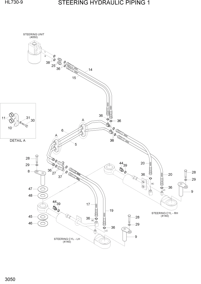 Схема запчастей Hyundai HL730-9 - PAGE 3050 STEERING HYDRAULIC PIPING 1 ГИДРАВЛИЧЕСКАЯ СИСТЕМА