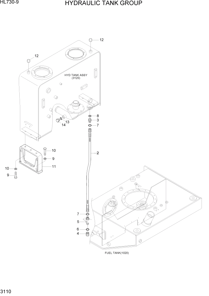 Схема запчастей Hyundai HL730-9 - PAGE 3110 HYDRAULIC TANK GROUP ГИДРАВЛИЧЕСКАЯ СИСТЕМА