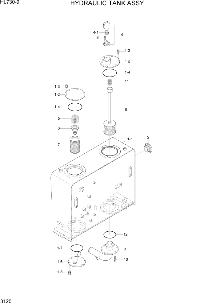 Схема запчастей Hyundai HL730-9 - PAGE 3120 HYDRAULIC TANK ASSY ГИДРАВЛИЧЕСКАЯ СИСТЕМА