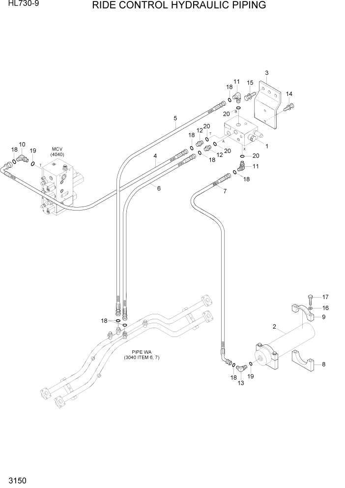 Схема запчастей Hyundai HL730-9 - PAGE 3150 RIDE CONTROL HYDRAULIC PIPING ГИДРАВЛИЧЕСКАЯ СИСТЕМА