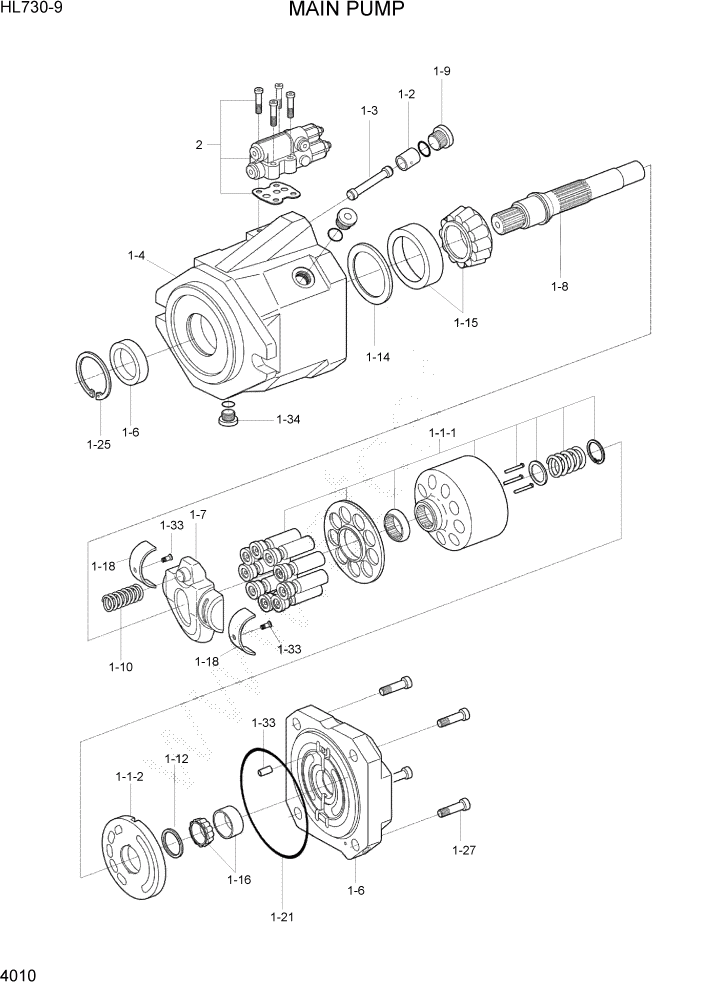 Схема запчастей Hyundai HL730-9 - PAGE 4010 MAIN PUMP ГИДРАВЛИЧЕСКИЕ КОМПОНЕНТЫ