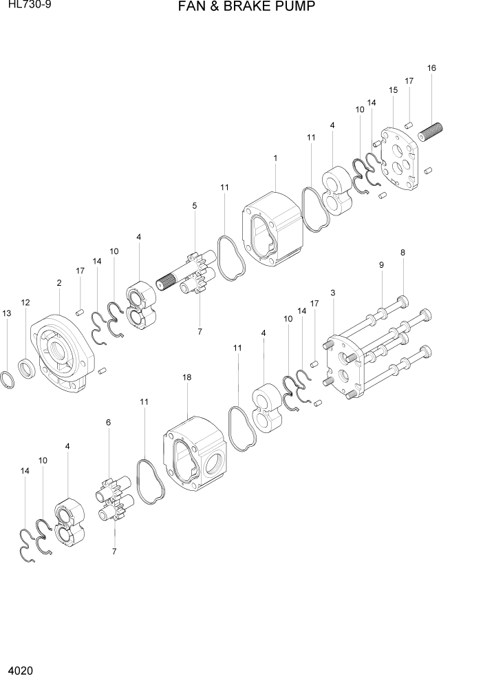 Схема запчастей Hyundai HL730-9 - PAGE 4020 FAN & BRAKE PUMP ГИДРАВЛИЧЕСКИЕ КОМПОНЕНТЫ