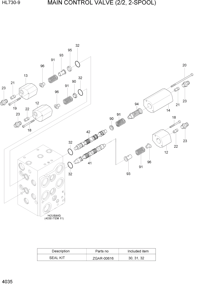 Схема запчастей Hyundai HL730-9 - PAGE 4035 MAIN CONTROL VALVE(2/2, 2-SPOOL) ГИДРАВЛИЧЕСКИЕ КОМПОНЕНТЫ