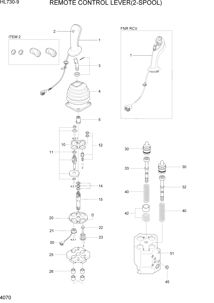 Схема запчастей Hyundai HL730-9 - PAGE 4070 REMOTE CONTROL LEVER(2-SPOOL) ГИДРАВЛИЧЕСКИЕ КОМПОНЕНТЫ