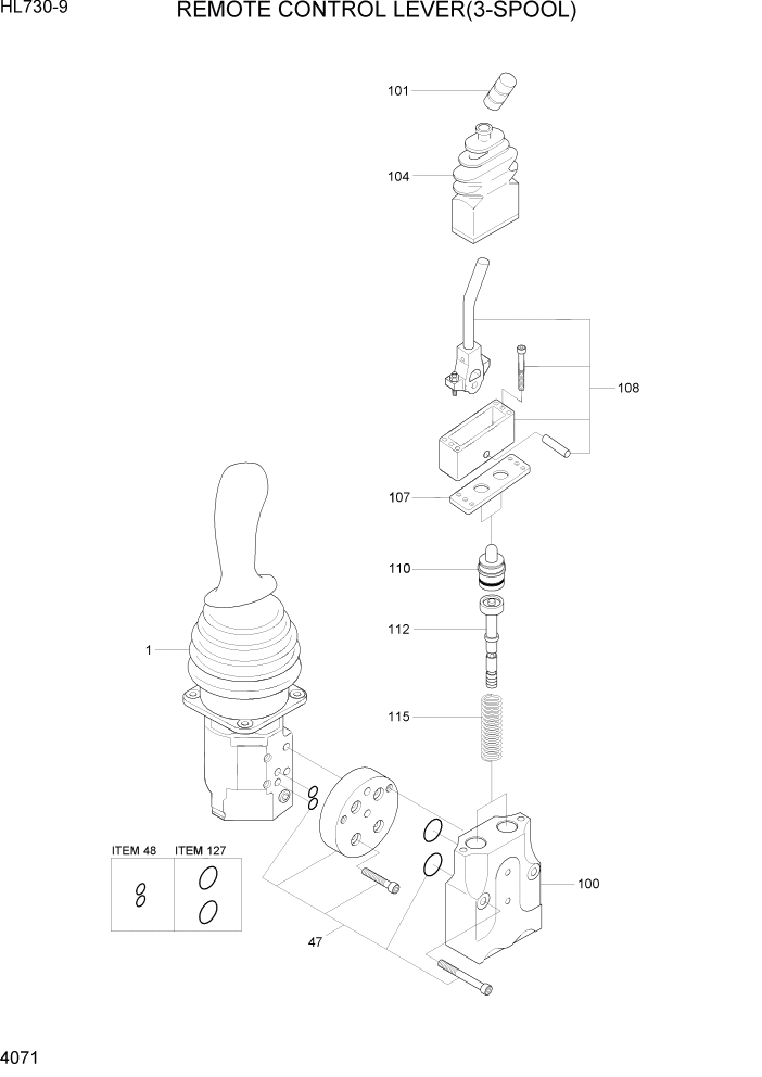 Схема запчастей Hyundai HL730-9 - PAGE 4071 REMOTE CONTROL LEVER(3-SPOOL) ГИДРАВЛИЧЕСКИЕ КОМПОНЕНТЫ