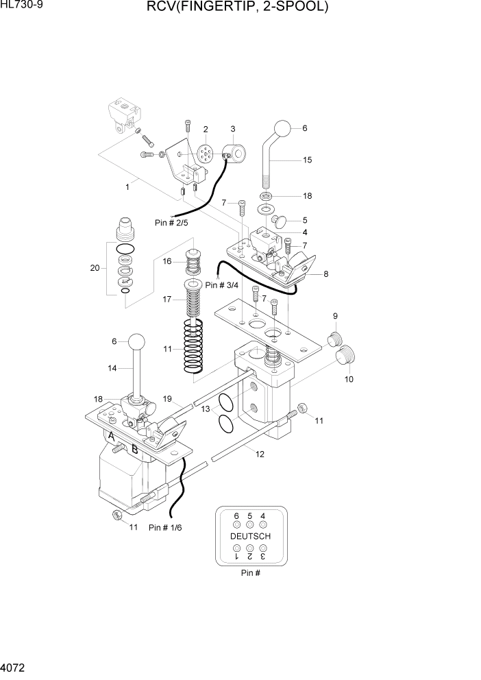 Схема запчастей Hyundai HL730-9 - PAGE 4072 RCV(FINGERTIP, 2-SPOOL) ГИДРАВЛИЧЕСКИЕ КОМПОНЕНТЫ