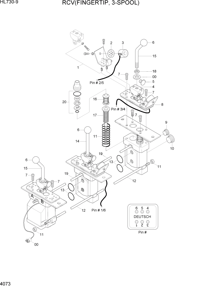 Схема запчастей Hyundai HL730-9 - PAGE 4073 RCV(FINGERTIP, 3-SPOOL) ГИДРАВЛИЧЕСКИЕ КОМПОНЕНТЫ