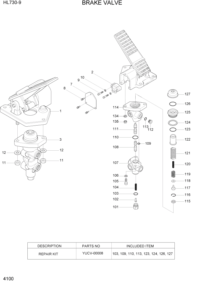 Схема запчастей Hyundai HL730-9 - PAGE 4100 BRAKE VALVE ГИДРАВЛИЧЕСКИЕ КОМПОНЕНТЫ