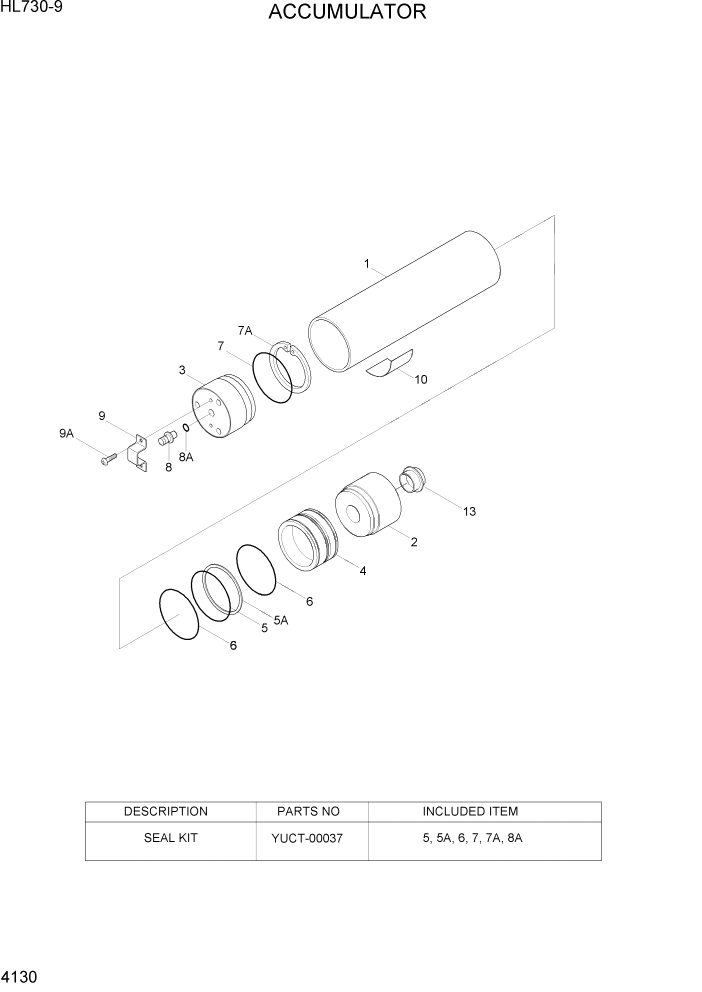 Схема запчастей Hyundai HL730-9 - PAGE 4130 ACCUMULATOR ГИДРАВЛИЧЕСКИЕ КОМПОНЕНТЫ