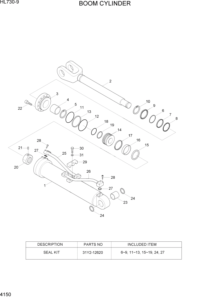 Схема запчастей Hyundai HL730-9 - PAGE 4150 BOOM CYLINDER ГИДРАВЛИЧЕСКИЕ КОМПОНЕНТЫ