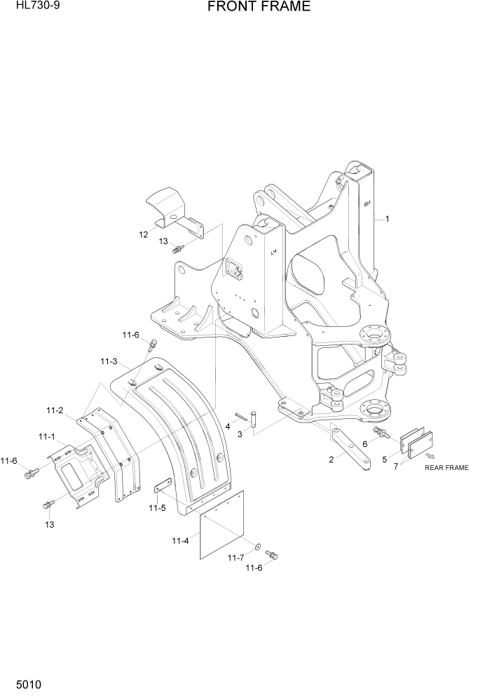 Схема запчастей Hyundai HL730-9 - PAGE 5010 FRONT FRAME СТРУКТУРА