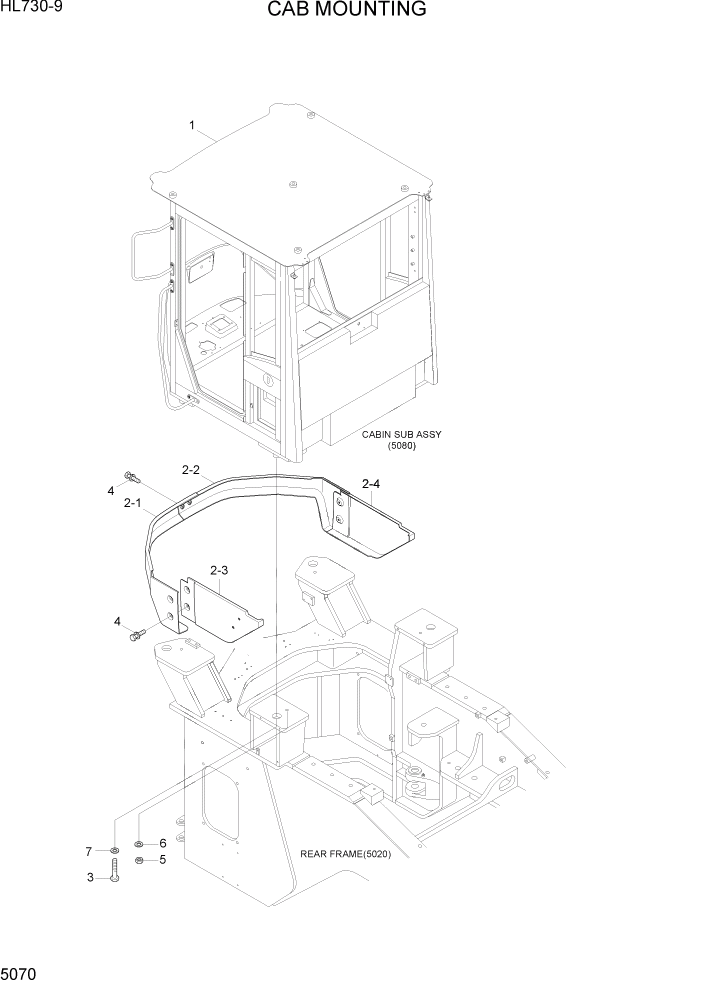 Схема запчастей Hyundai HL730-9 - PAGE 5070 CAB MOUNTING СТРУКТУРА