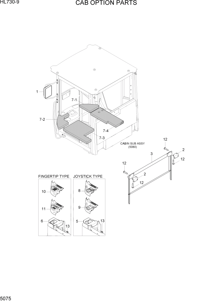 Схема запчастей Hyundai HL730-9 - PAGE 5075 CAB OPTION PARTS СТРУКТУРА