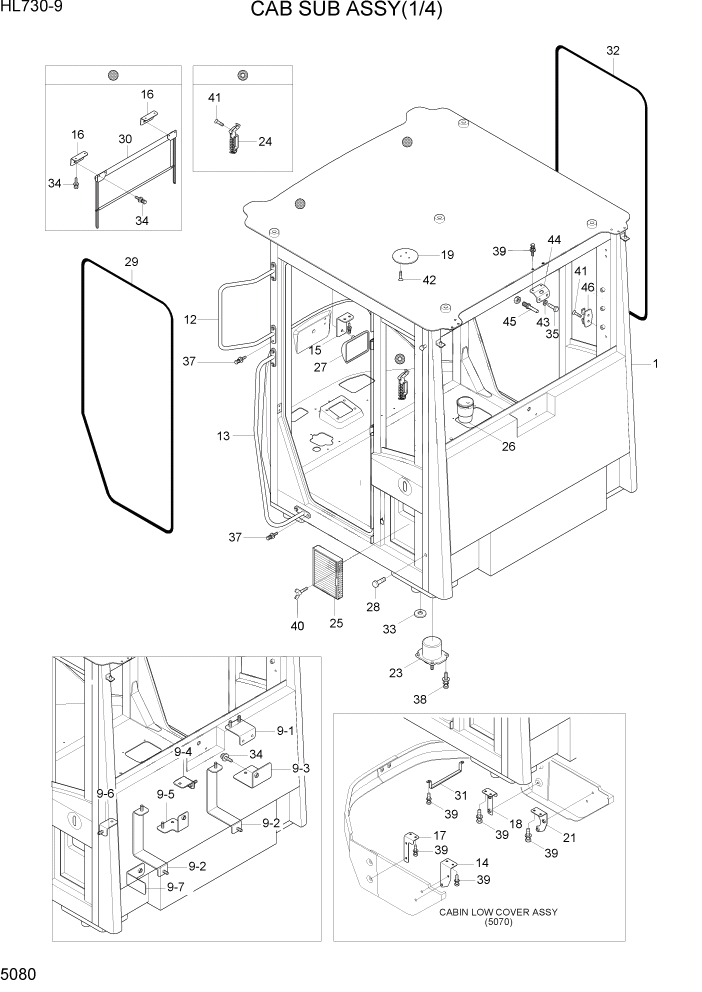 Схема запчастей Hyundai HL730-9 - PAGE 5080 CAB SUB ASSY(1/4) СТРУКТУРА