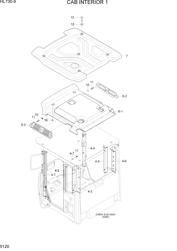 Схема запчастей Hyundai HL730-9 - PAGE 5120 CAB INTERIOR 1 СТРУКТУРА