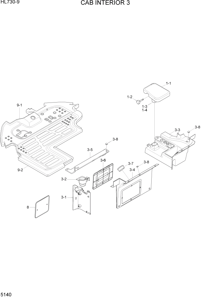 Схема запчастей Hyundai HL730-9 - PAGE 5140 CAB INTERIOR 3 СТРУКТУРА