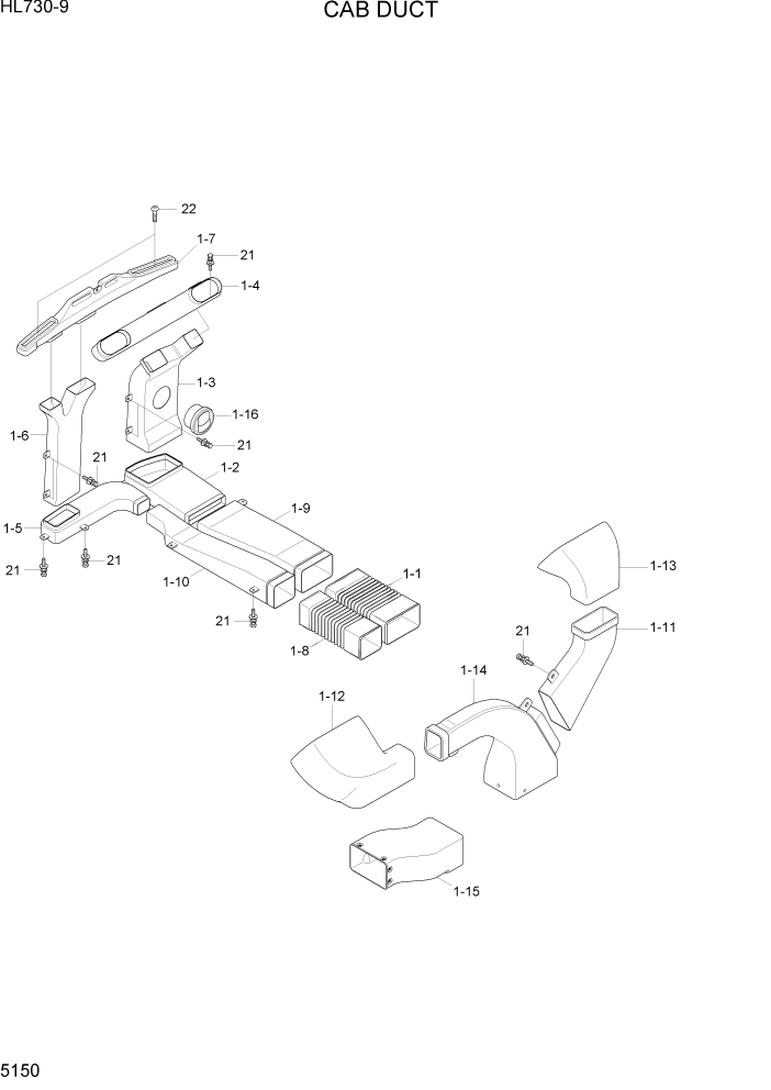 Схема запчастей Hyundai HL730-9 - PAGE 5150 CAB DUCT СТРУКТУРА