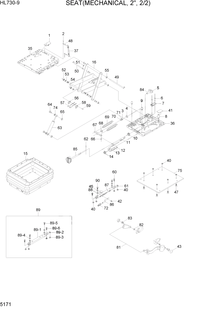 Схема запчастей Hyundai HL730-9 - PAGE 5171 SEAT(MECHANICAL, 2", 2/2) СТРУКТУРА