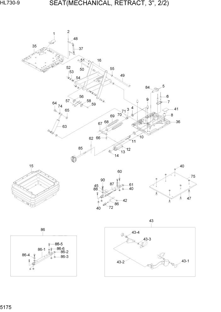 Схема запчастей Hyundai HL730-9 - PAGE 5175 SEAT(MECHANICAL, RETRACT, 3", 2/2) СТРУКТУРА